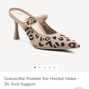 Animal Print Pointed Toe Heeled Mules in Beige Leopard